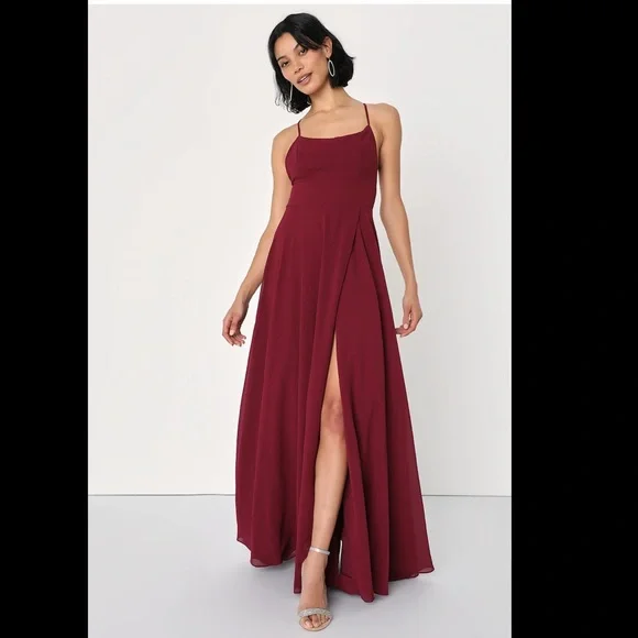 dreamy romance backless maxi dress Dark Green Tulle A-line Backless Rhinestone Side Slit Long Prom Dresses,  MP880 main image 1